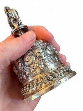 Heavy Silver Table Bell Tibetan Like with intricate floral and scrollwork